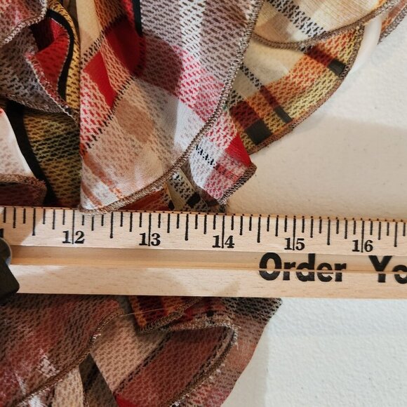 Agaci Plaid Ruffle Blouse Womens Small Multicolor Sheer Button Top Boho Style S - Picture 9 of 11